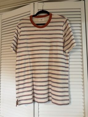 Sol Angeles Cream Striped Short-Sleeve Tee with Rust Trim